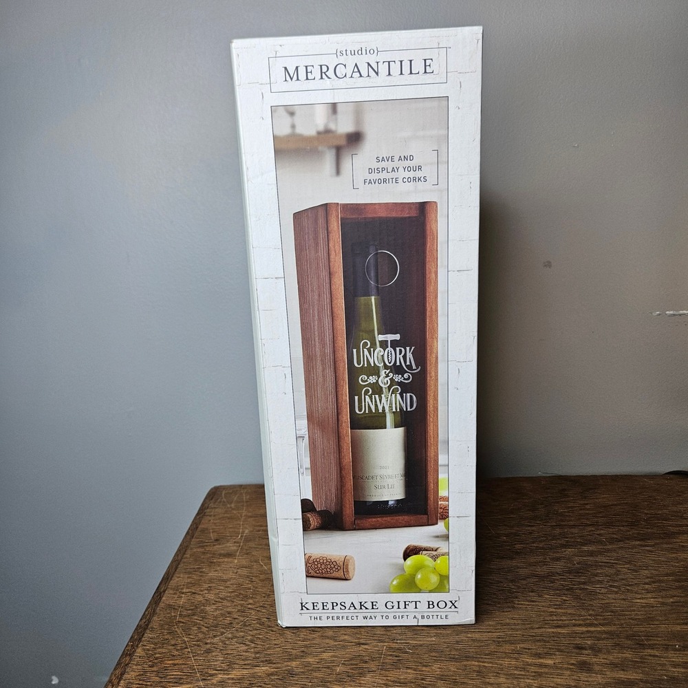 Studio Mercantile Wooden Wine Bottle Keepsake Gift Box Cork Display Case 1017161